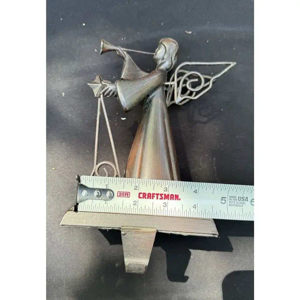 Angel Stocking Holder Trumpet Blowing Angel Metal 8” Tall Nice & Heavy -A56